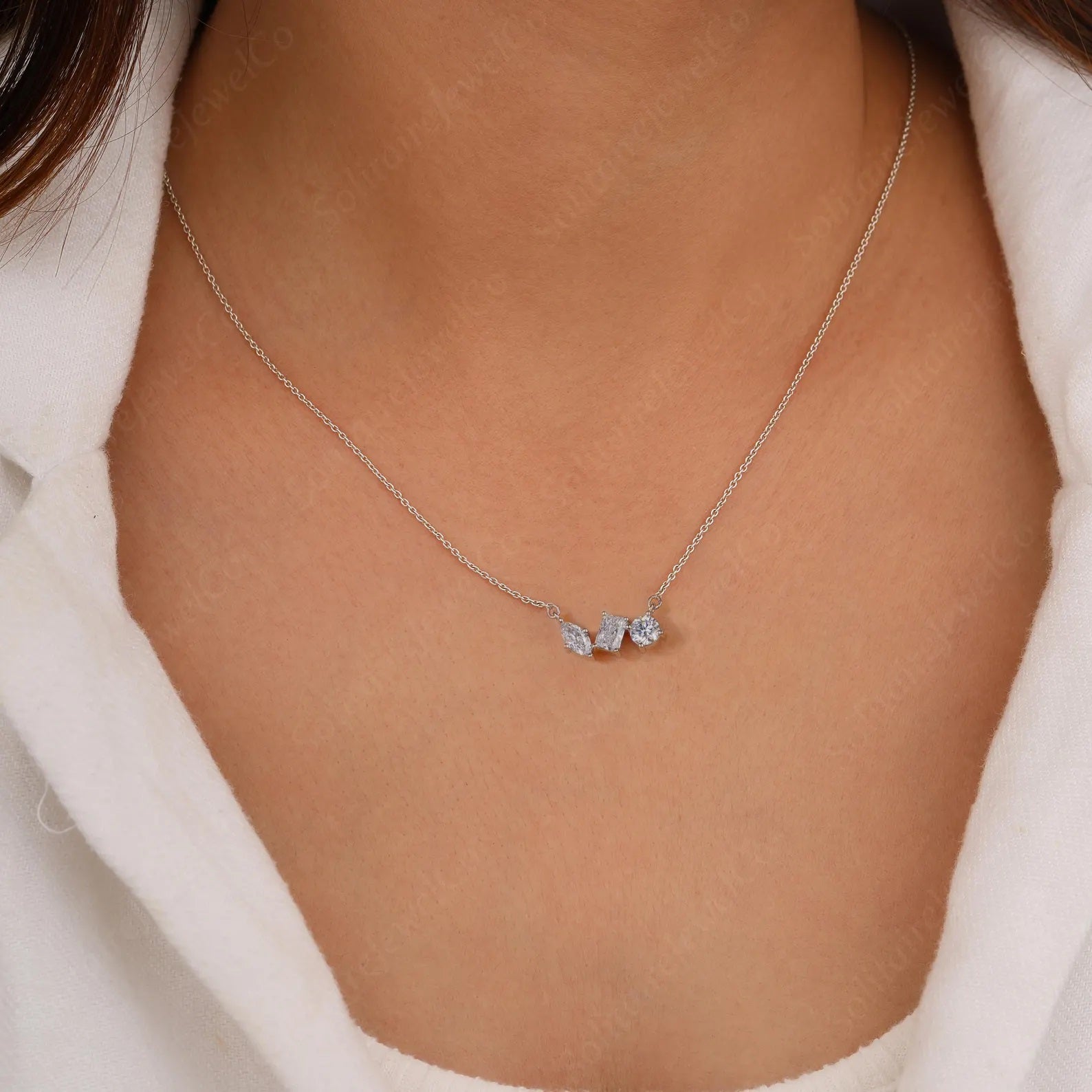 Cubic Zirconia Multi Shape Pendant Necklace