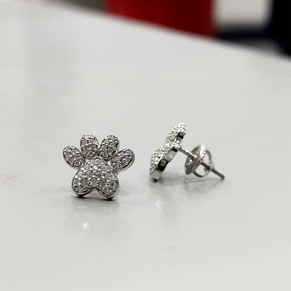 Excellent Cubic Zirconia Paw Print Stud