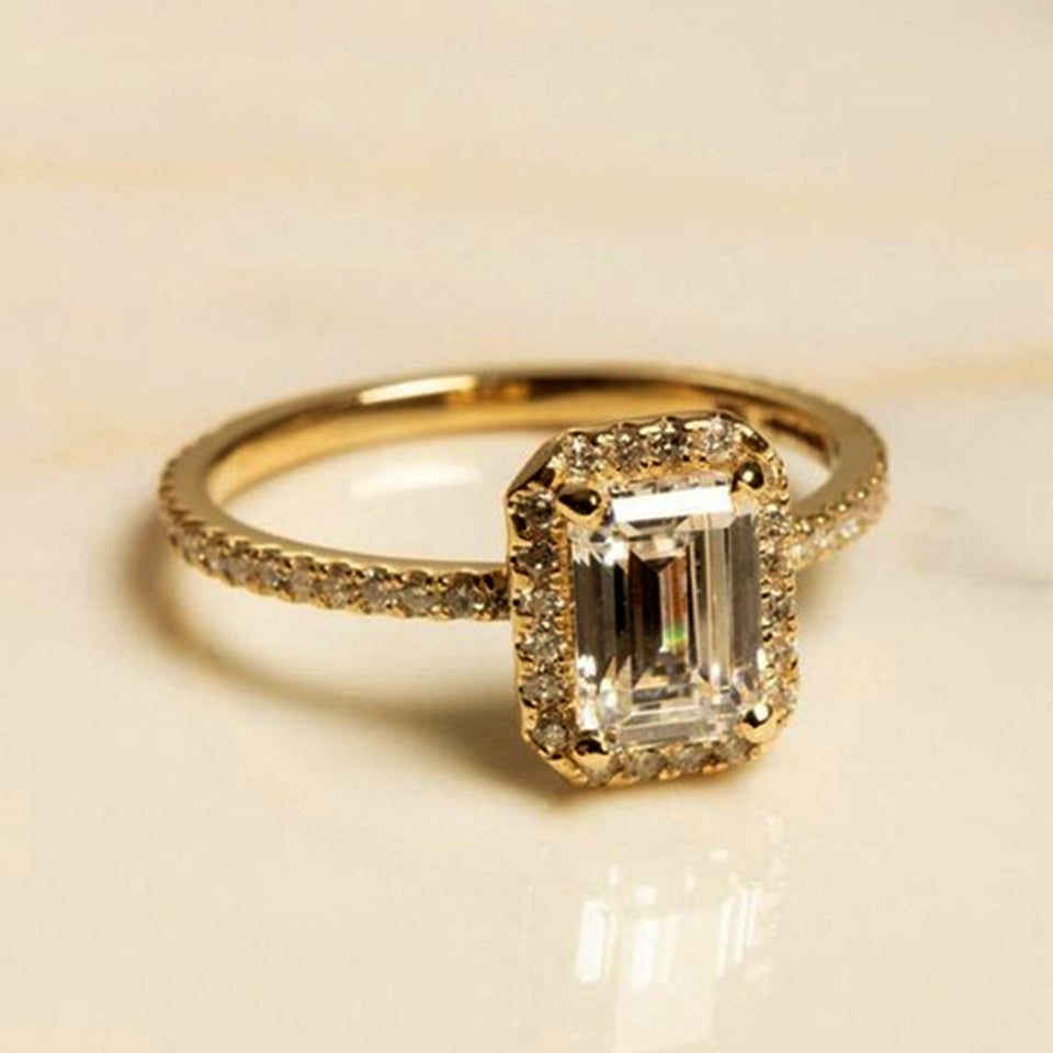 Emerald Cut Moissanite Halo Ring