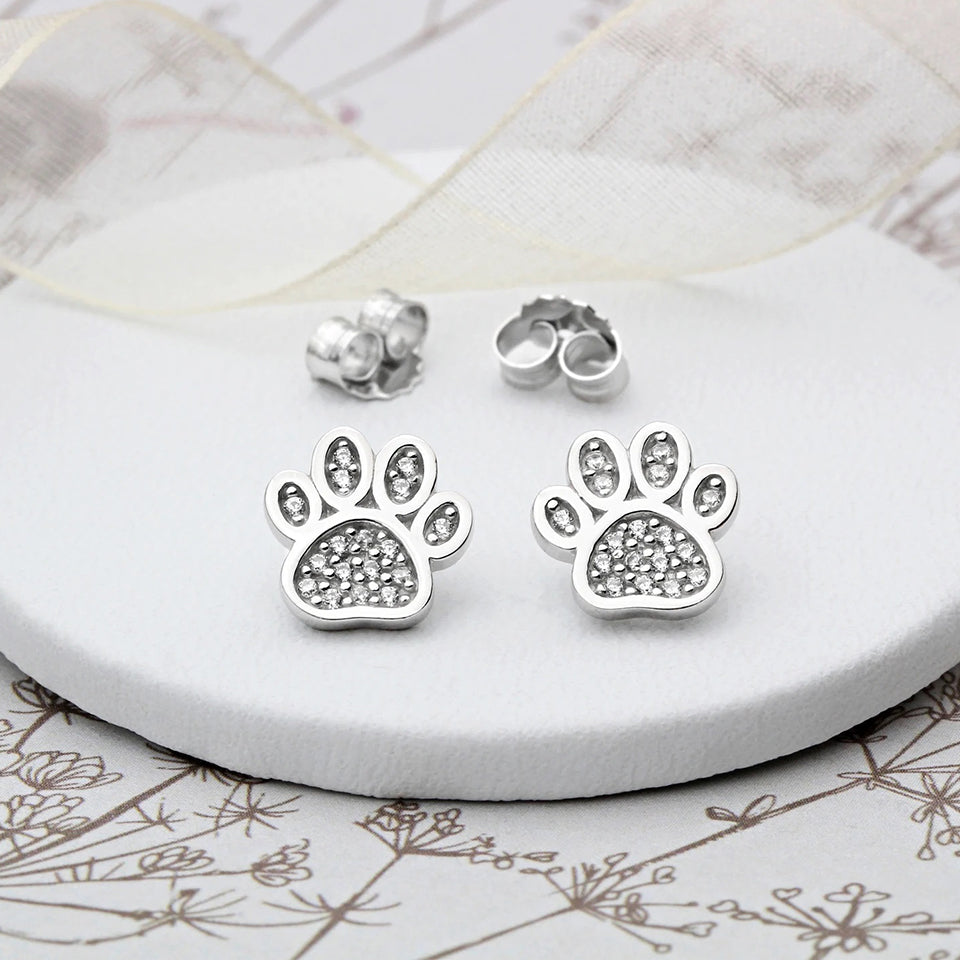 Excellent Cubic Zirconia Paw Print Stud