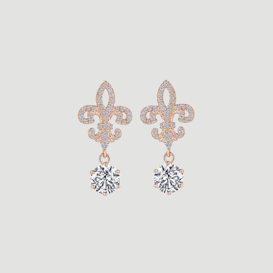 Moissanite Fleur De Lis Dangle Earrings