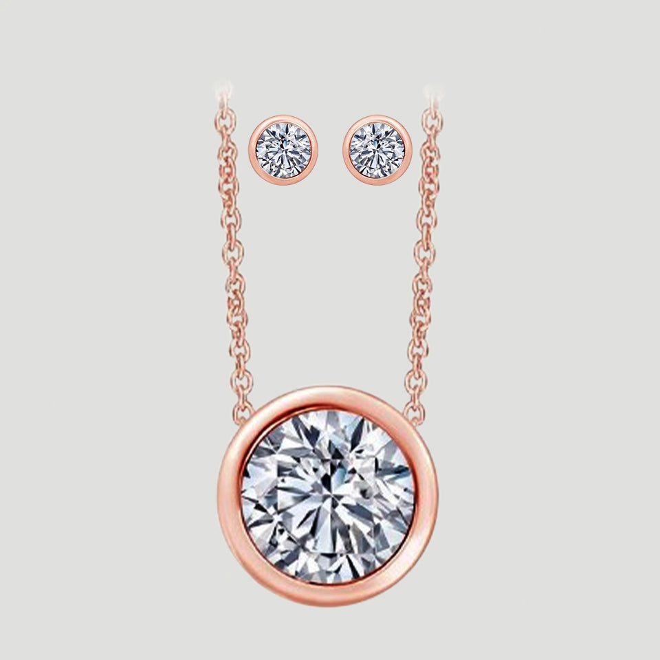 Bezel Solitaire Necklace and Earring set