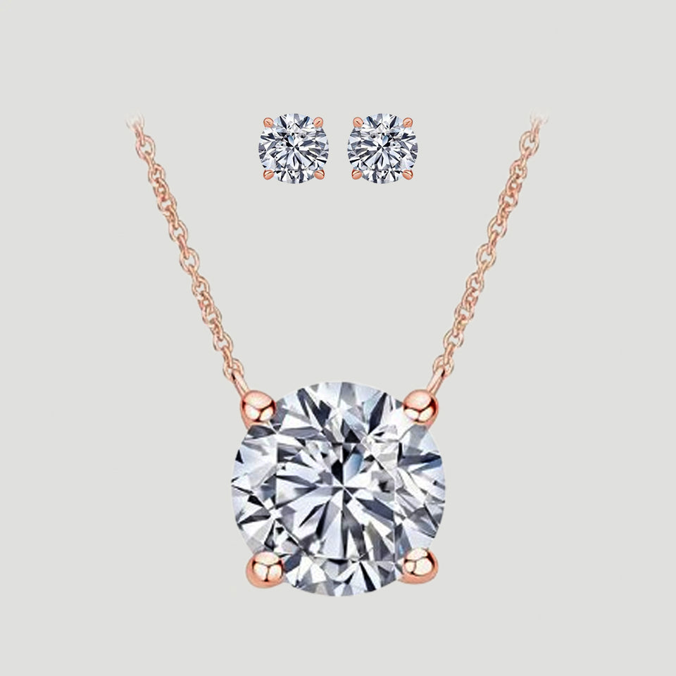 Round Solitaire Necklace and Earring set