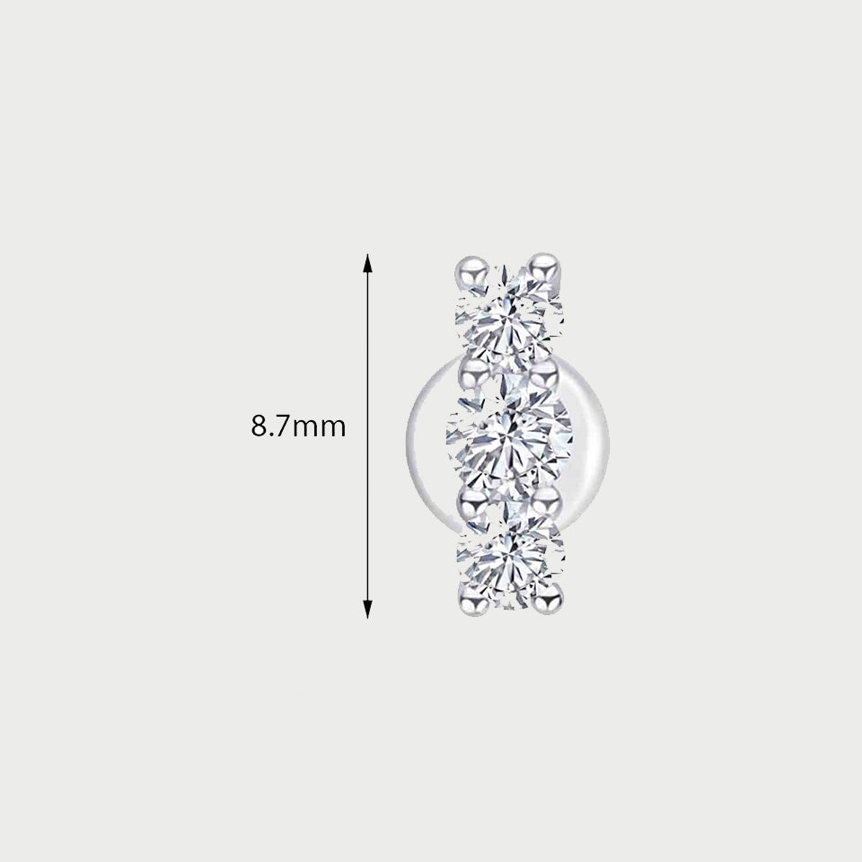 Three Stone Moissanite Diamond Bar Stud