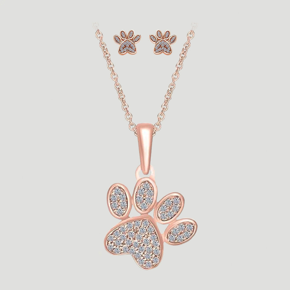 Cubic Zirconia Paw Print Necklace and Earring set