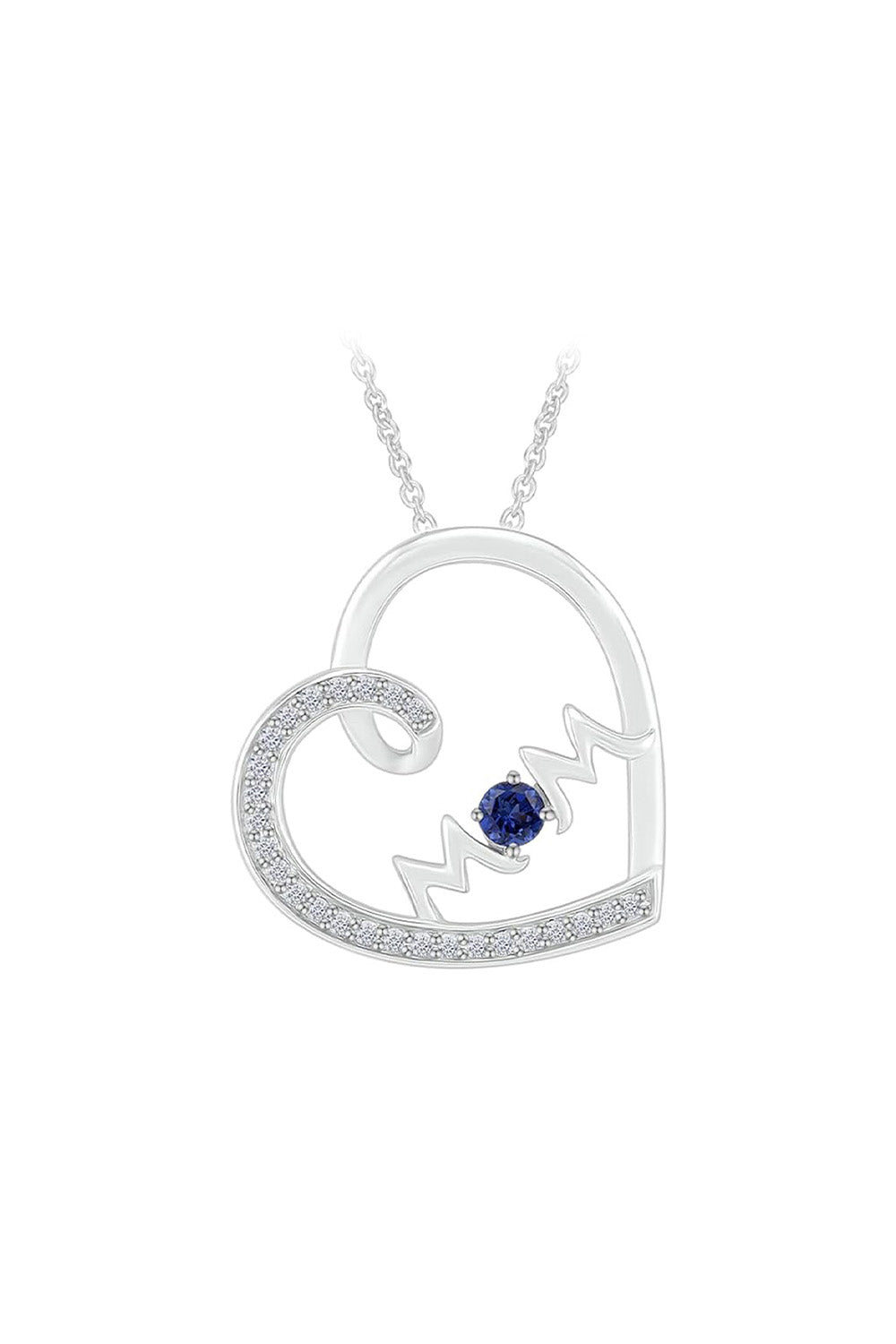 Blue Sapphire Mom Heart Pendant Necklace