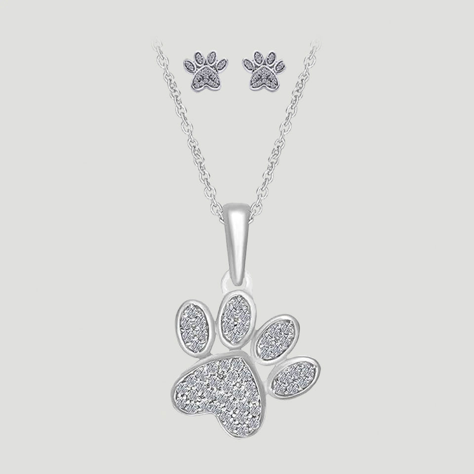 Cubic Zirconia Paw Print Necklace and Earring set