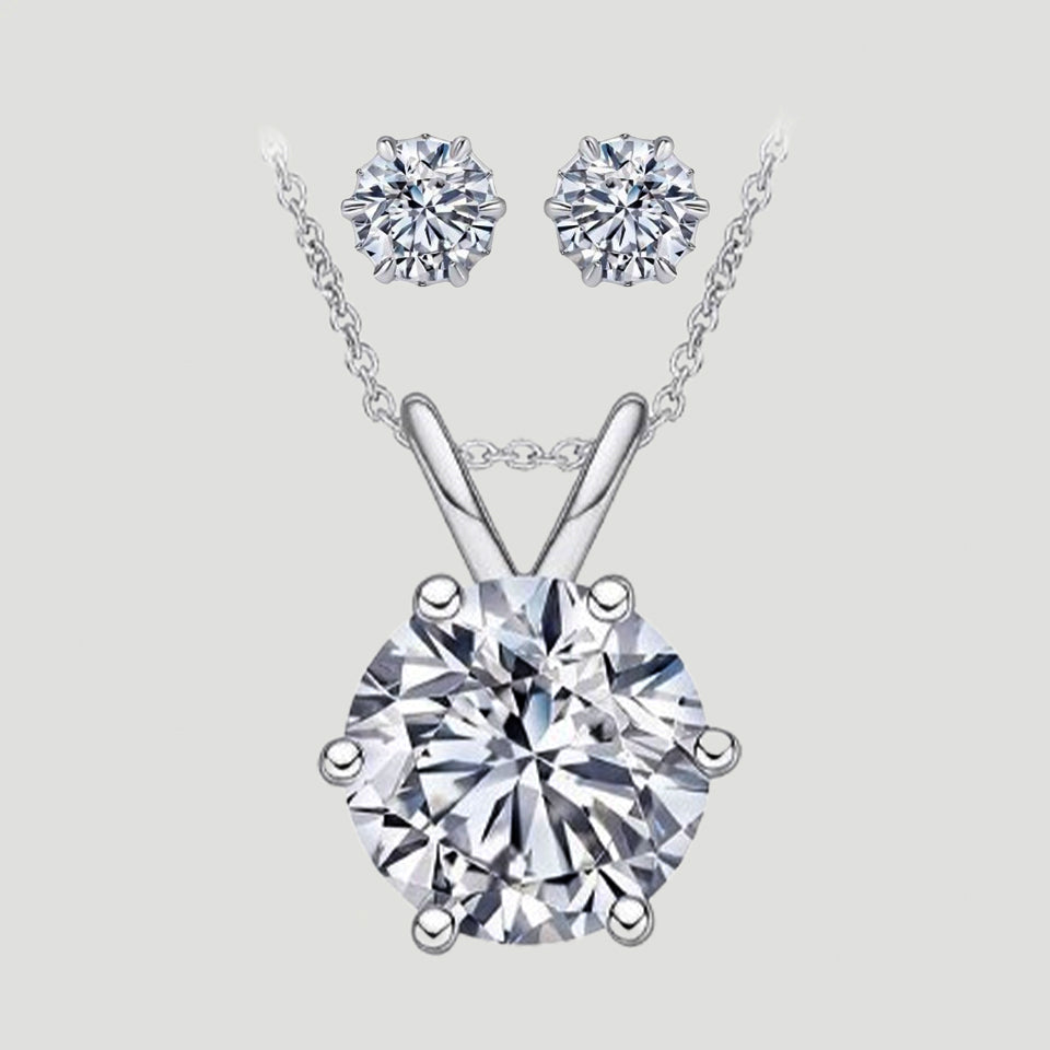 Prong Solitaire Necklace and Earring set