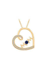 Blue Sapphire Mom Heart Pendant Necklace