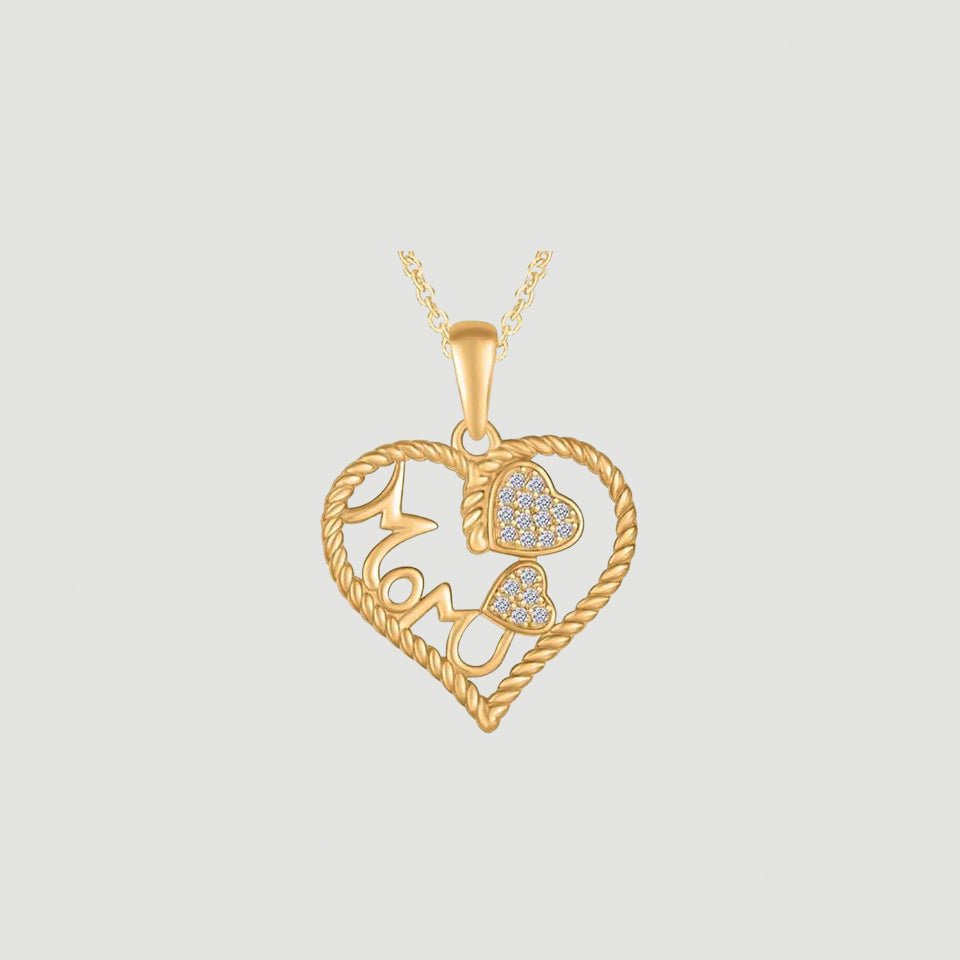 Triple Heart Mom Pendant Necklace