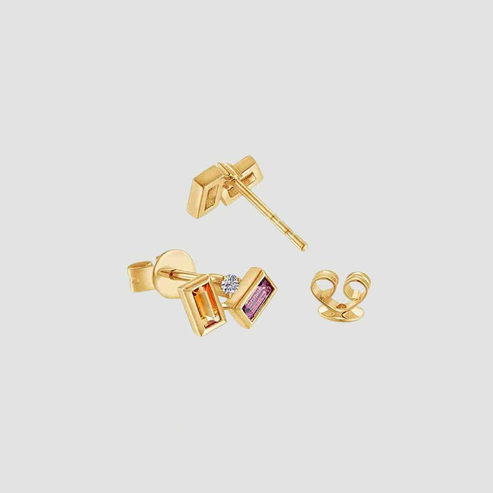 Simulated Amethyst Citrine Moissanite Gemstone Stud