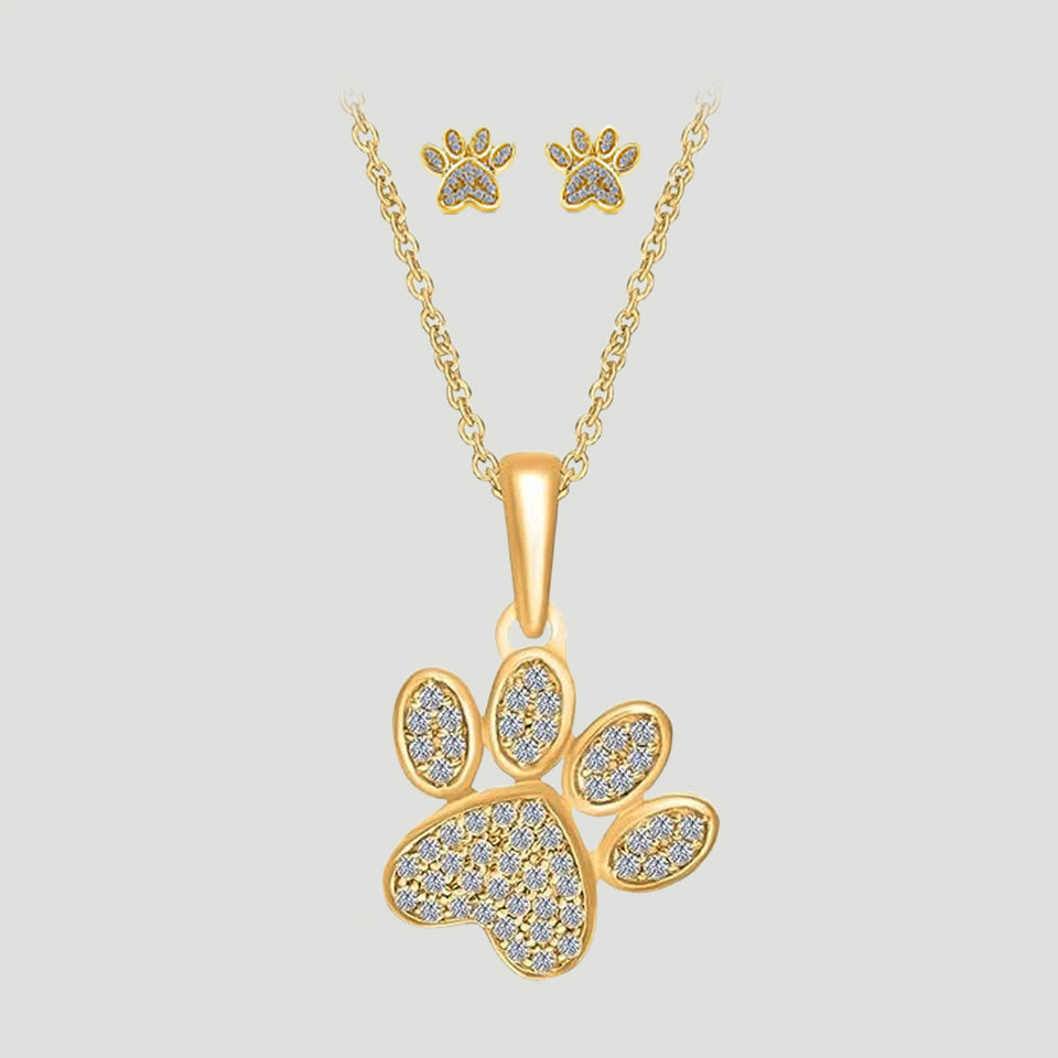 Cubic Zirconia Paw Print Necklace and Earring set