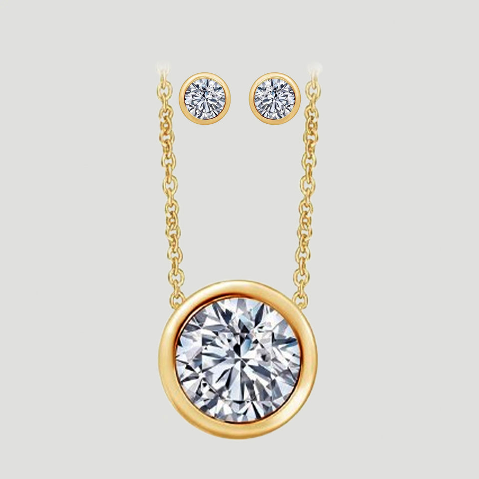 Bezel Solitaire Necklace and Earring set