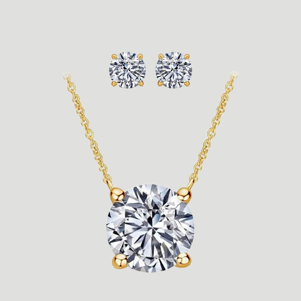 Round Solitaire Necklace and Earring set